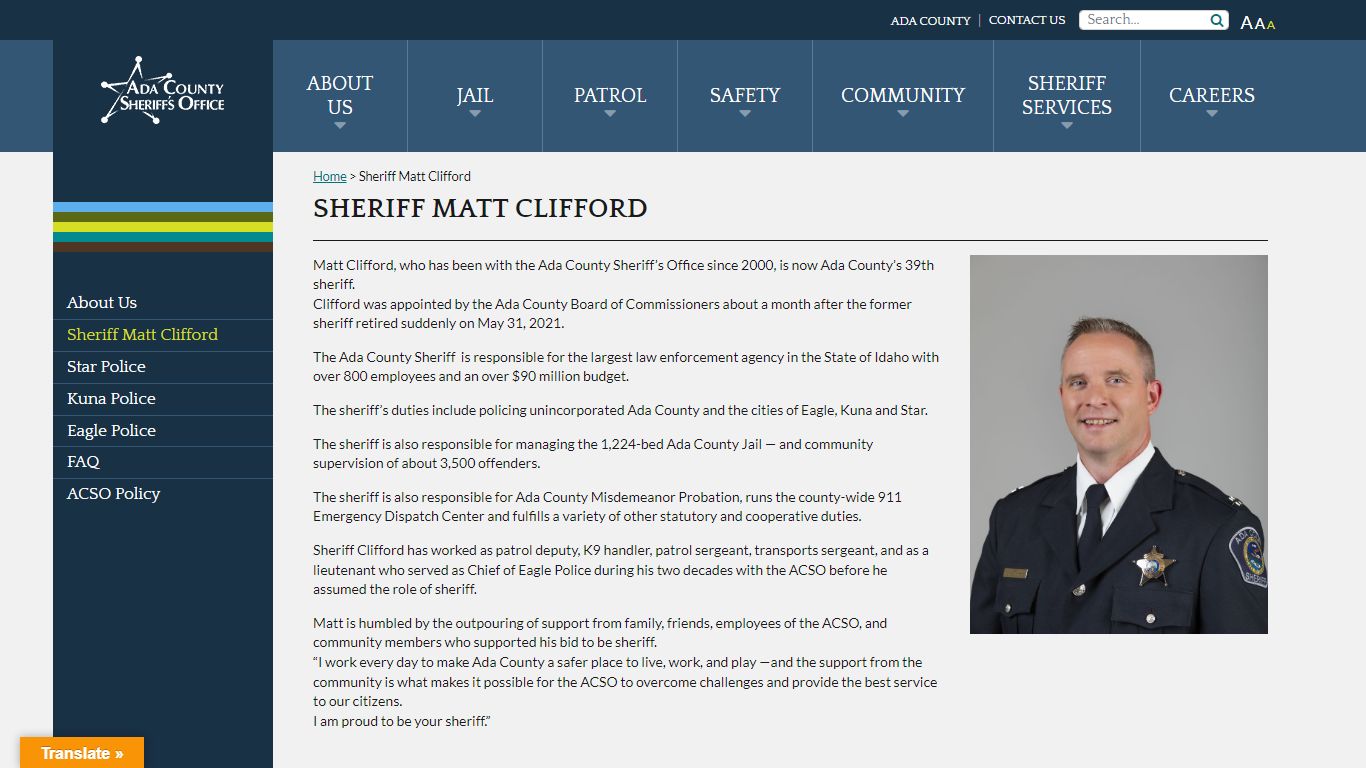 Sheriff Matt Clifford - Ada County Sheriff